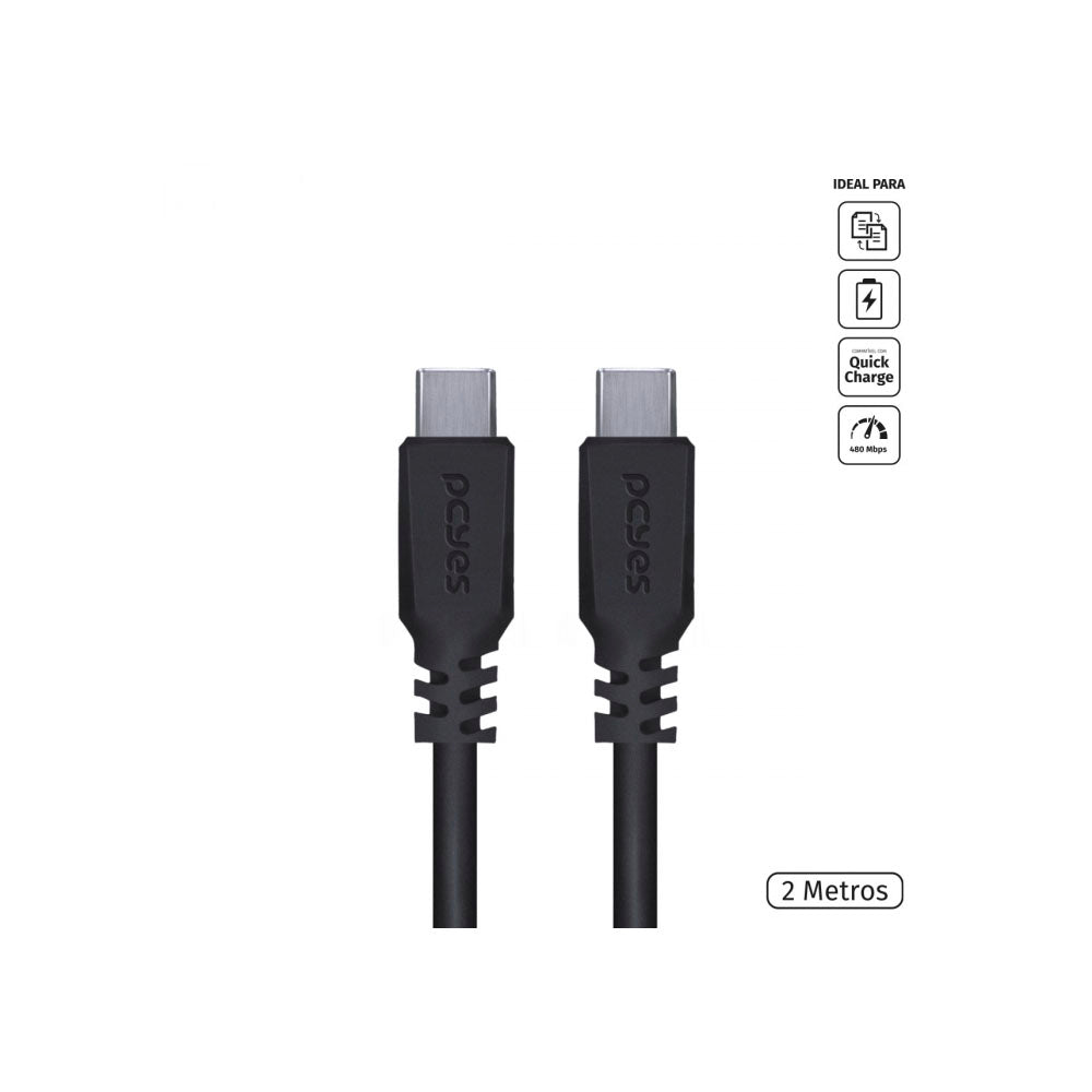 Cabo Para Celular Usb Tipo C Para Usb Tipo C 2mt PCYes - PUCP-02