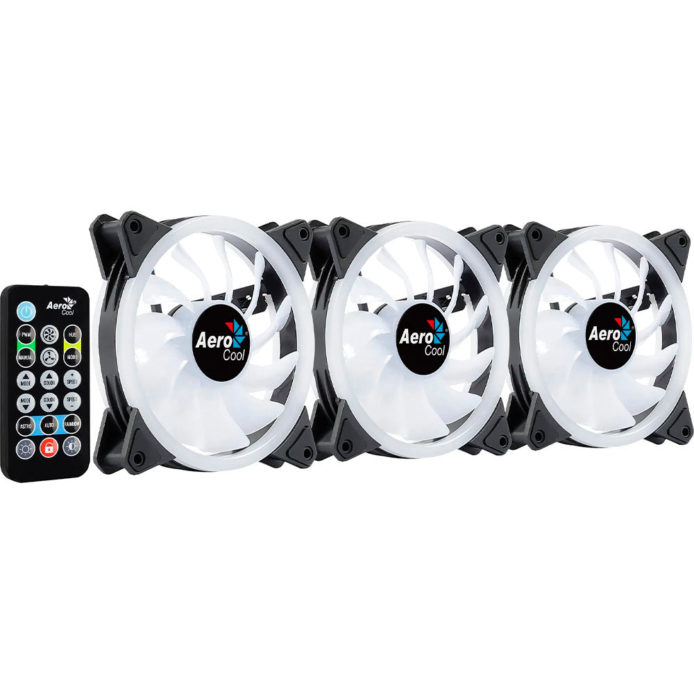 Kit 3 Coolers Fan para Gabinete Duo 12 Pro ARGB C/ Controladora e Controle Remoto Aerocool