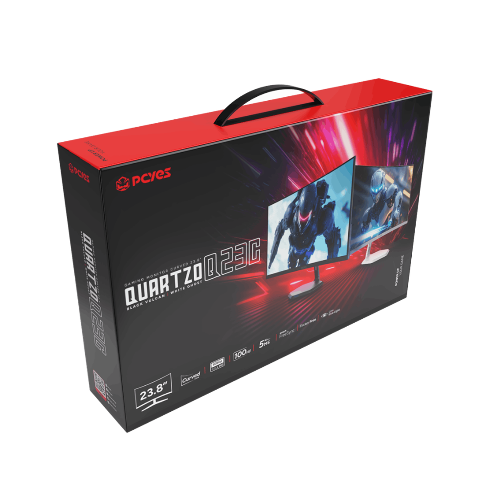 Monitor Gamer Curvo Led 23.8" Pols PCYes Quartzo Q23C Full HD VA 100Hz 5Ms Hdmi Vga Black Vulcan Preto - PMGQ23C100BV