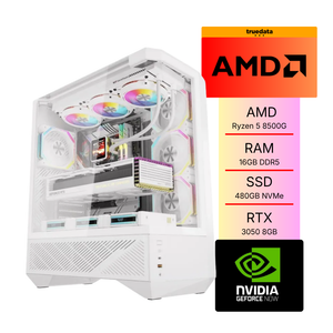 Computador Gamer Truedata Amd Ryzen 5 8500G 5.0Ghz Turbo Ddr5 16gb Ssd 480Gb Nvme Rtx 3050 8Gb Fonte 600W Branco