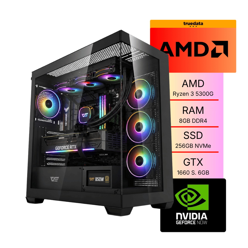 Computador Gamer Truedata Amd Ryzen 3 5300G 4.0Ghz Ddr4 8gb Ssd 256Gb Nvme GTX 1660 Super 6Gb Fonte 500W