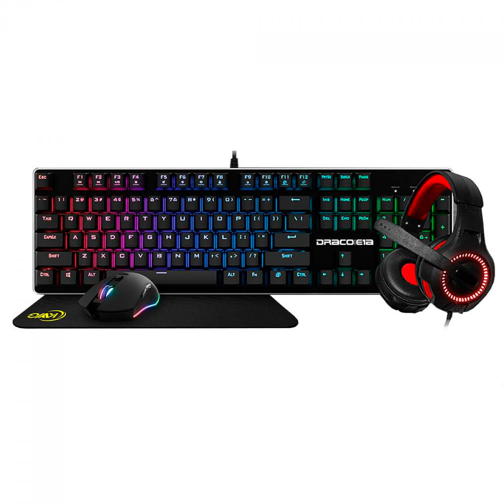 Kit Gamer KWG Draco E1A - Teclado + Mouse + Headset + Mousepad