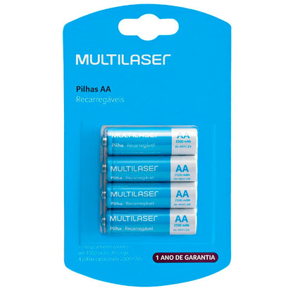 Pilha Recarregável AA 2500mah Multilaser (Blister C/ 4 Pilhas) - CB052