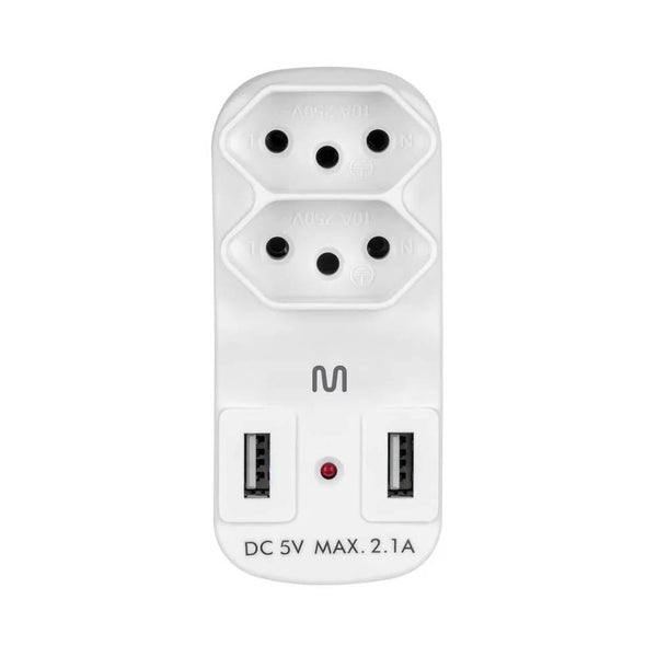 Adaptador E Carregador 2 Tomadas 2 Usb 2.1A Multi - WI331