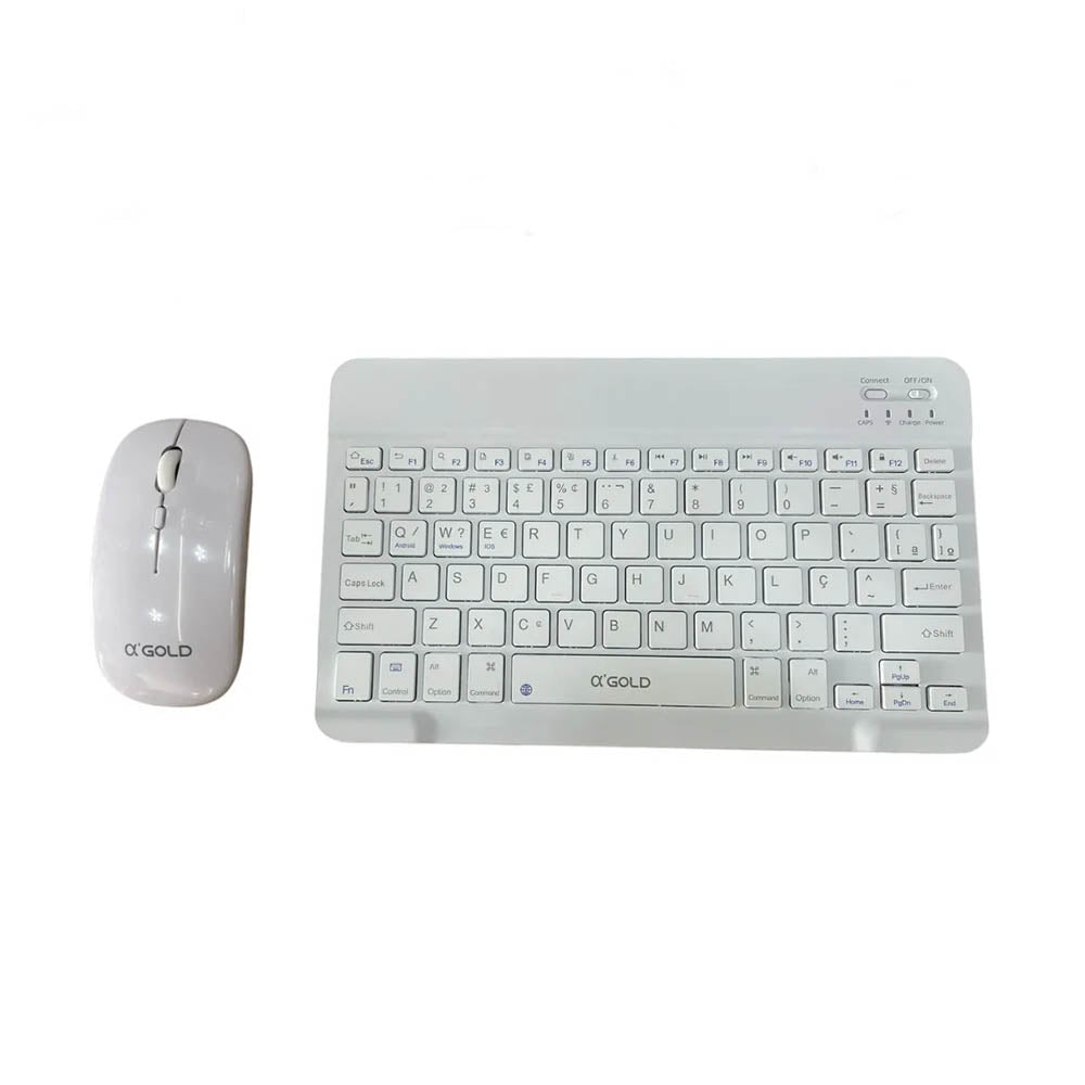 Kit Teclado E Mouse Sem Fio aGold Conexão BT Branco - TCD-03 Truedata