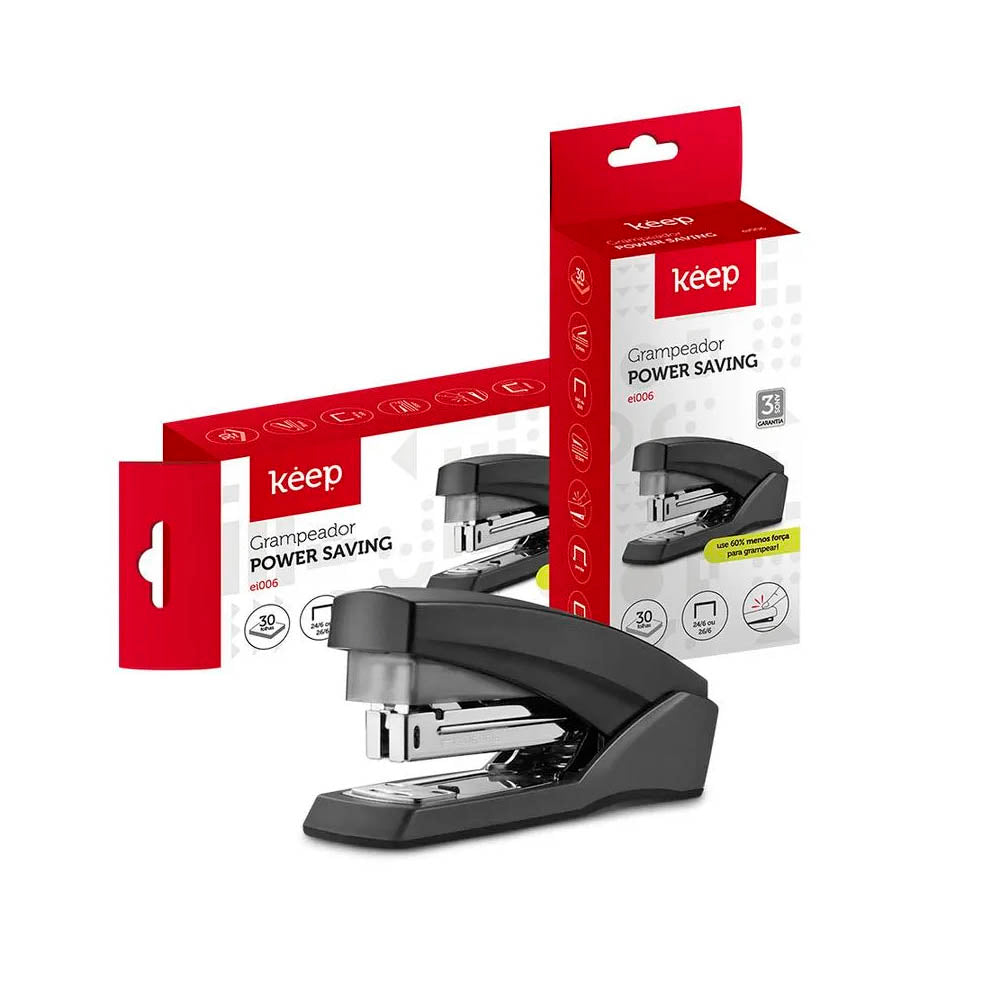 Grampeador One Touch 30 Folhas 26/6 24/6 Keep Preto - EI006