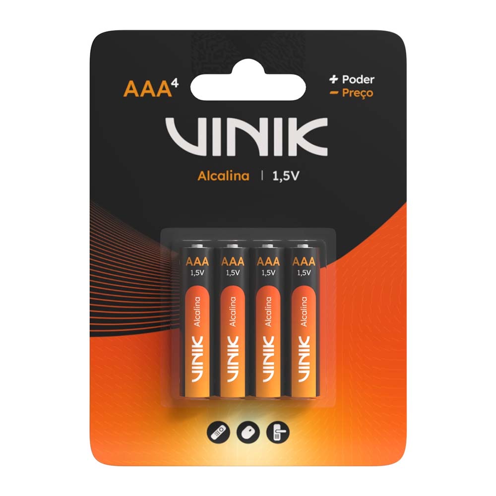 Pilha Alcalina AAA Palito Vinik Cartela C/4 Pilhas - VP3AB4A
