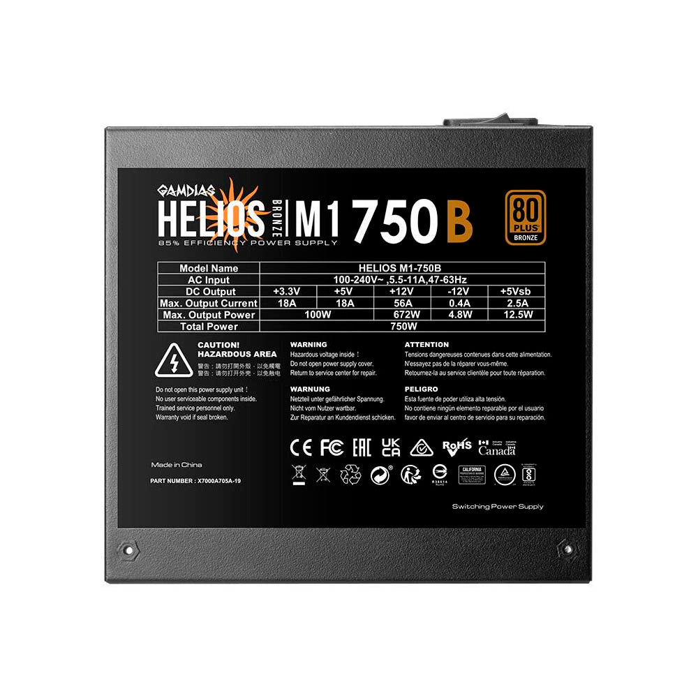 Fonte Real Atx 750w Gamdias Helios 80 Plus Bronze PFC Ativo Atx 2.4 - HELIOS M1-750B