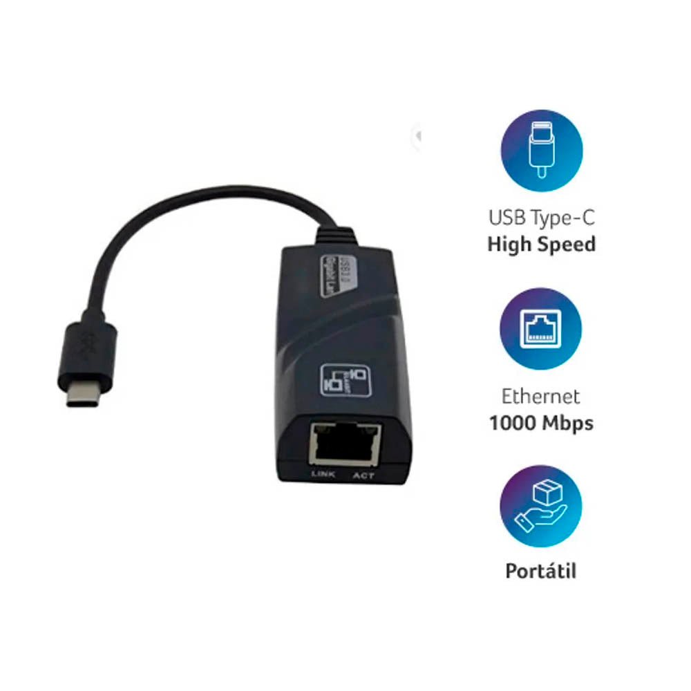 Adaptador Usb Tipo C Para Rj45 10/100/1000 Gigabit Multi - WI423 - Truedata