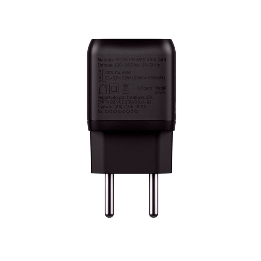 Carregador De Parede com 2 Saídas Usb Tipo C 45W Turbo Intelbras EC 20 Preto - 4820191