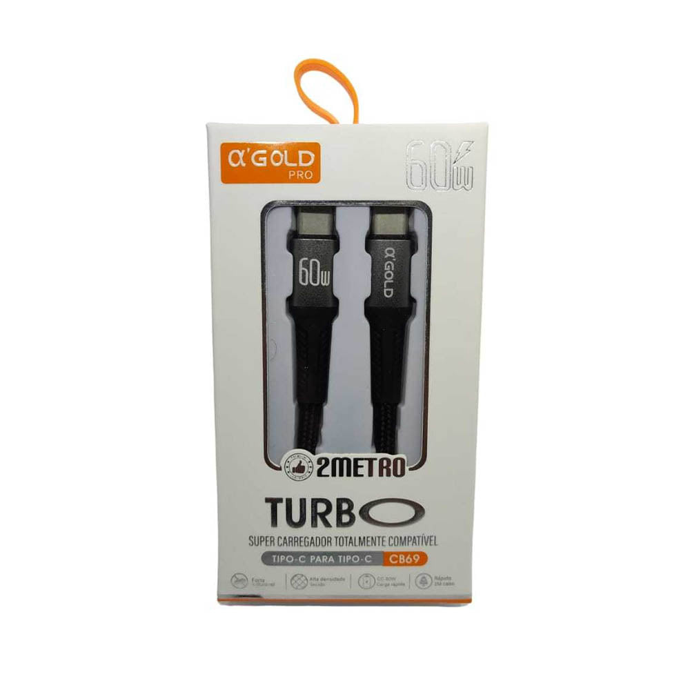 Cabo de Dados Tipo C P/ Tipo C 2,0m aGold Turbo 60W - CB69