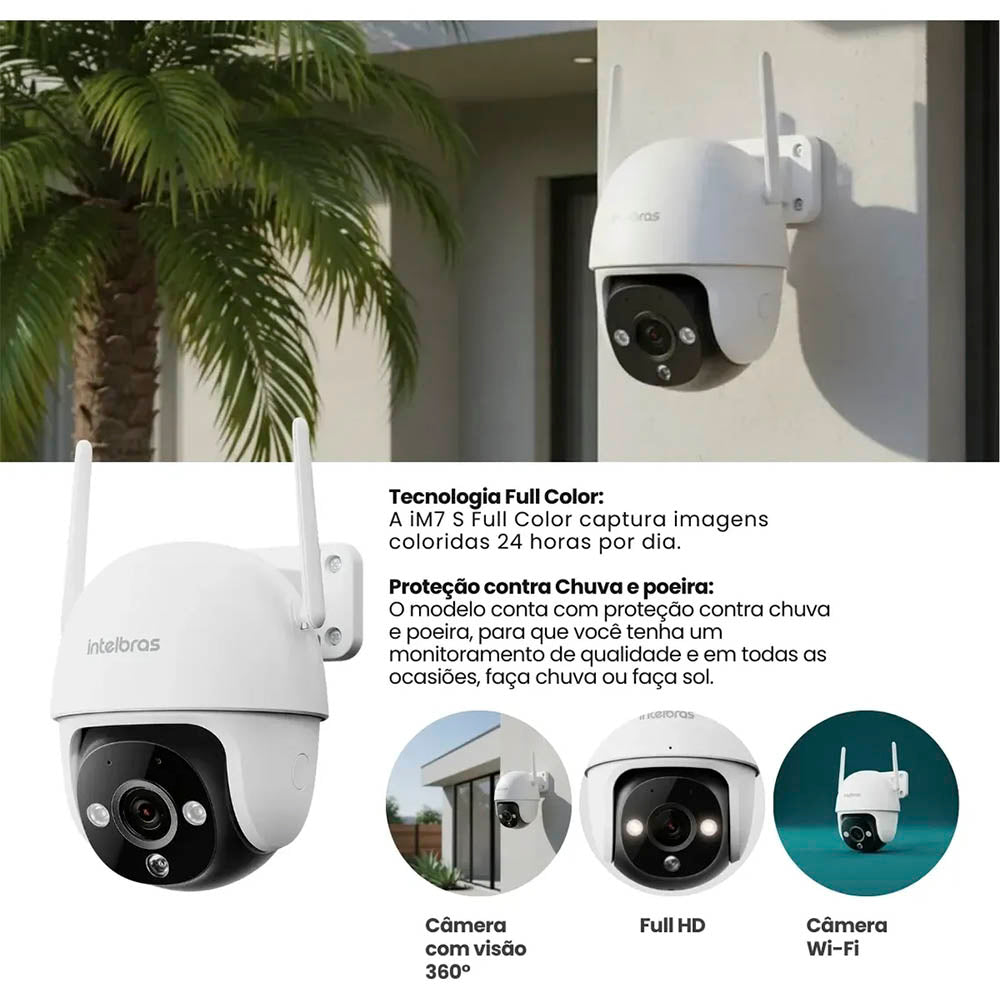Câmera de Segurança Externa Wi-Fi Intelbras IM7S Full Color 1080p Angulo 360º C/ Cartão de Memória 32Gb Branca  - 459002