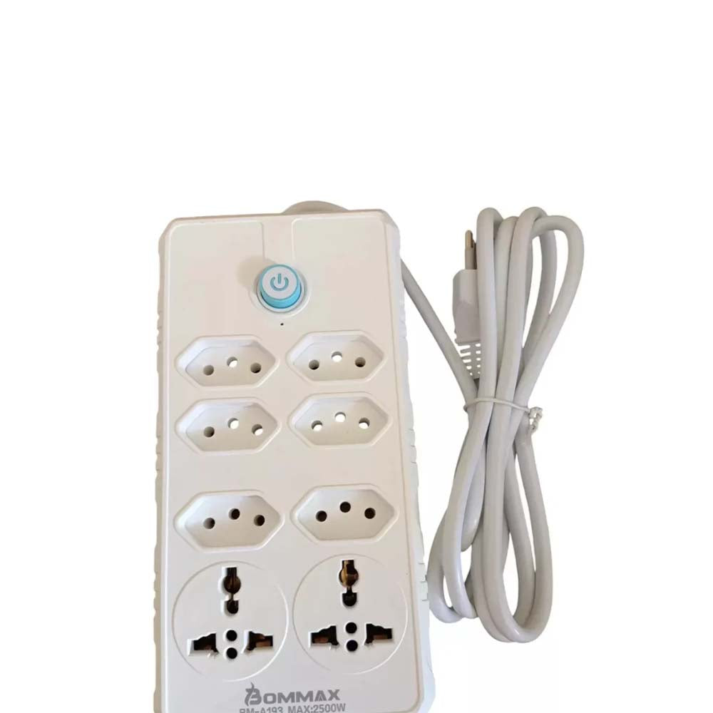 Extensão C/ 6 Tomadas Padrão BR + 4 Tomadas Padrão Universal 2500W Bommax 2mts - BM-A193