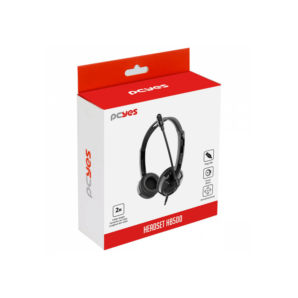 Headset PCYes Office HB500 Driver 30mm Usb Preto - PHB500