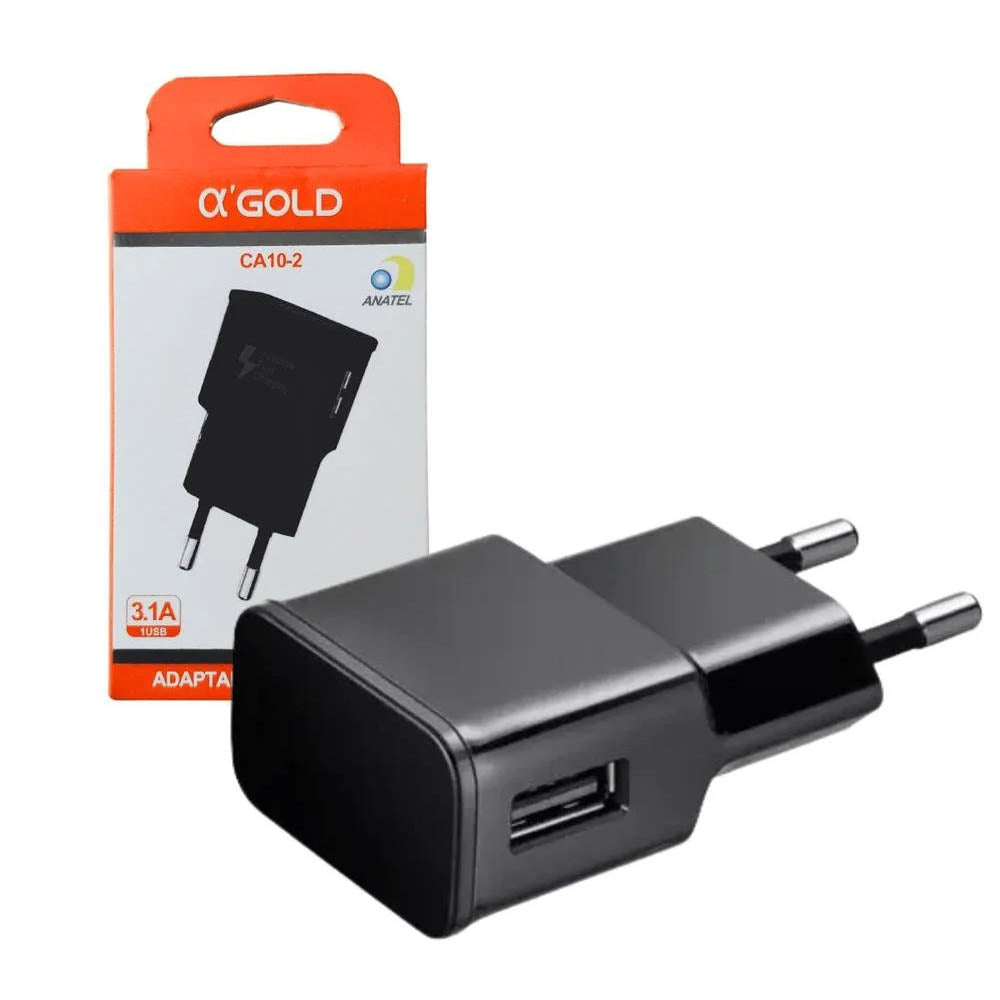 Carregador de Parede Adaptador de Energia USB aGold 3.1A Preto - CA10-2