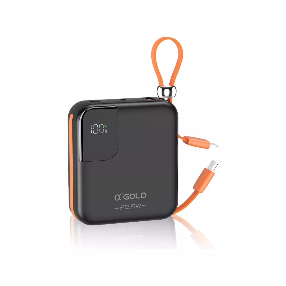 Carregador Portátil Power Bank AGold 10000Mah Turbo e PD Usb Tipo C e Lighting Preto - BTE-48A