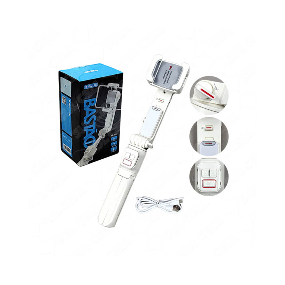 Suporte De Celular Tipo Bastão C/ Estabilizador Anti Vibração para Videos It-Blue Branco - LE-3904