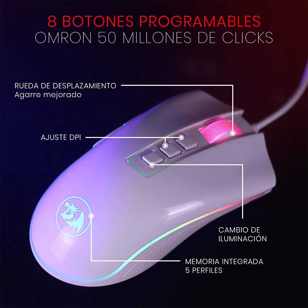 Mouse Gamer Redragon Cobra Lunar Branco RGB - M711W