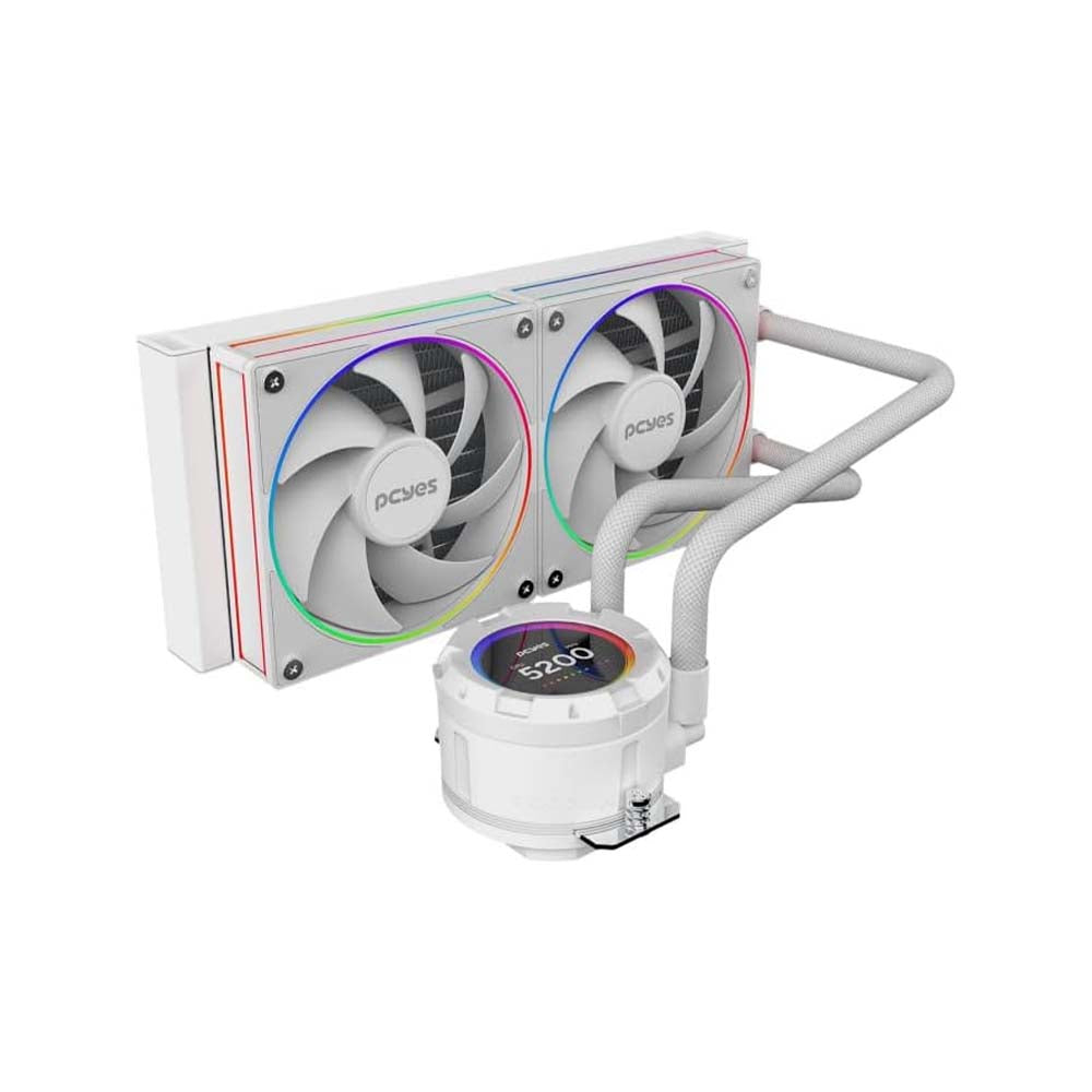 Water Cooler Dual Fan PCYes Vision White Ghost ARGB C/ Visor Lcd 2,1" (Intel/AMD) Branco - VS240WG