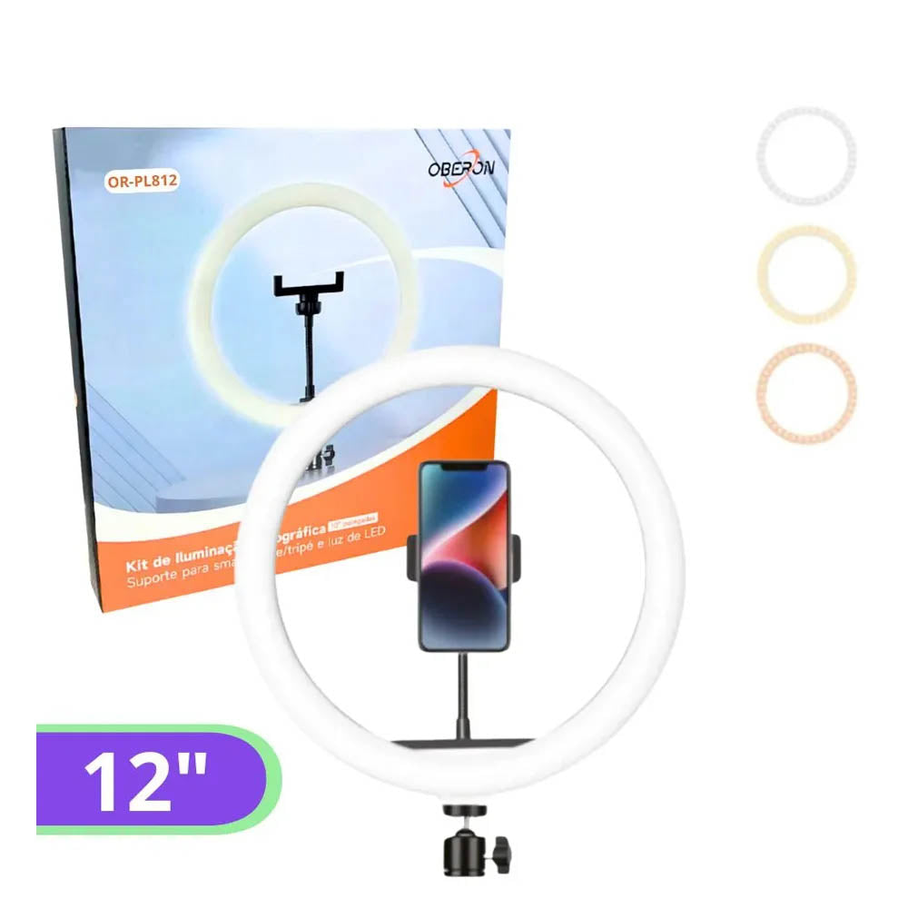 Anel De Luz Ring Light 12 Pols C/ Suporte para Celular Oberon - OR-PL812 Truedata