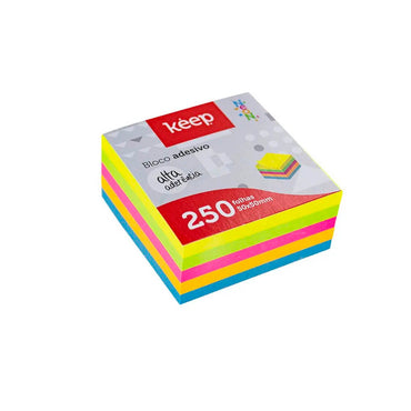 Bloco Adesivo Cubo 50x50mm 5 Cores Neon 250 Folhas Keep - EI014