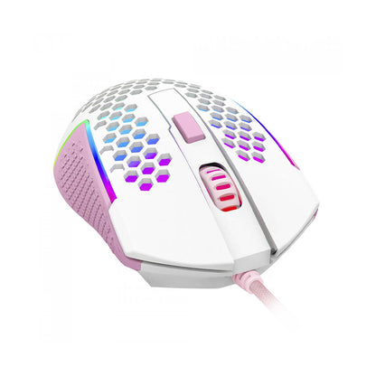 Mouse Gamer Redragon Reaping Elite 32000dpi 6 Botões RGB Branco e Rosa - M987WP-P