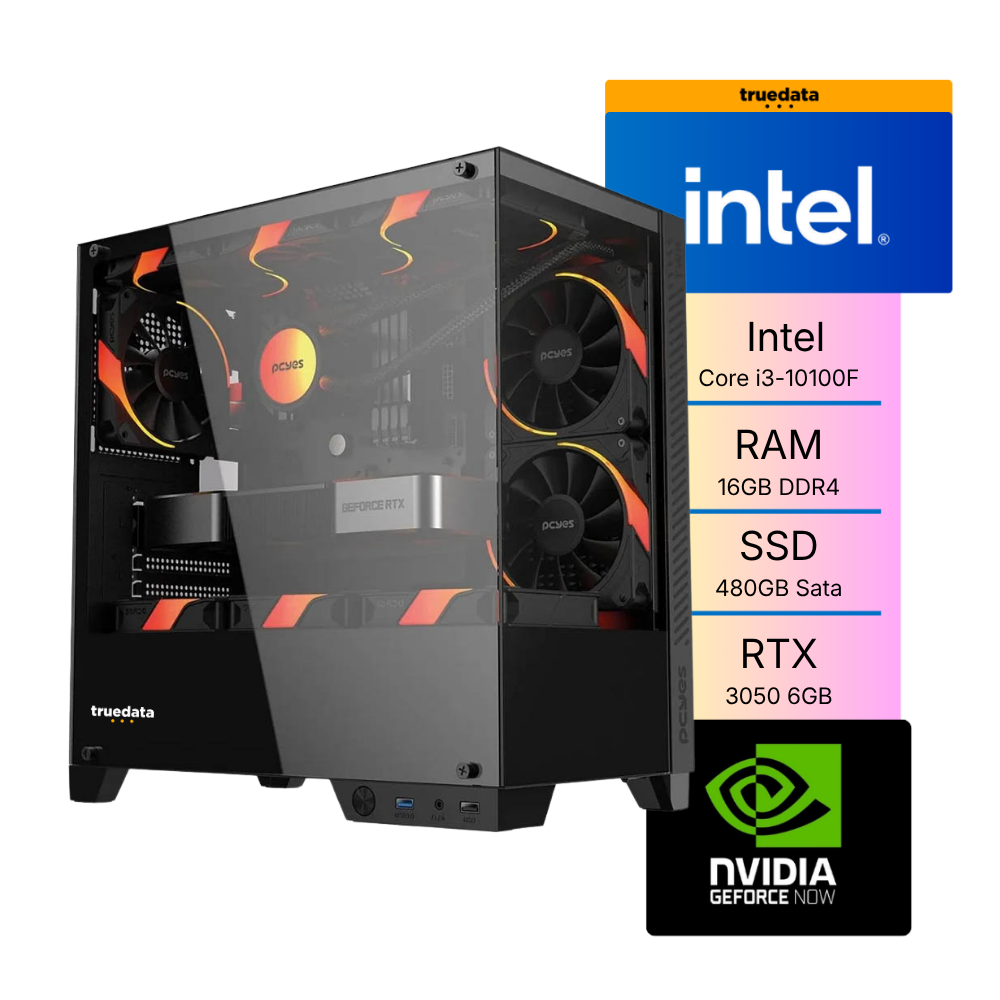 Computador Gamer Truedata Intel Core I3-10100f 3.6Ghz 16gb Ddr4 Ssd 480Gb  Rtx 3050 6Gb Fonte 500W