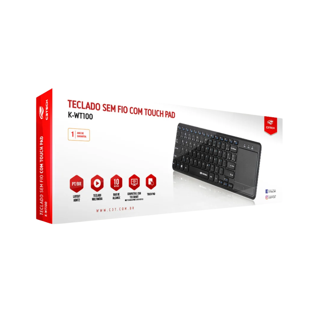 Teclado Sem Fio C3Tech Touchpad Smart Tv Preto - WT200Bk