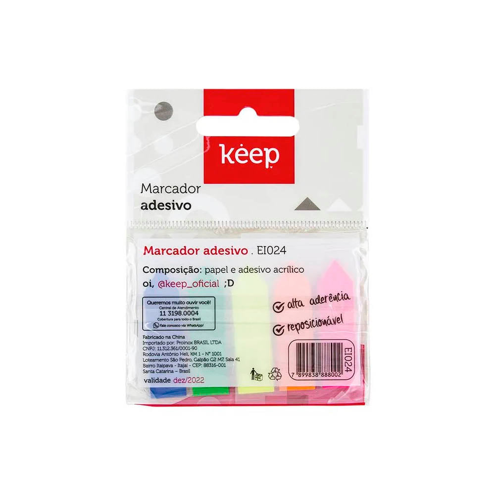 Marcador Pagina Adesivo Seta 12x44mm 5 Cores Neon 100 Folhas Keep - EI024