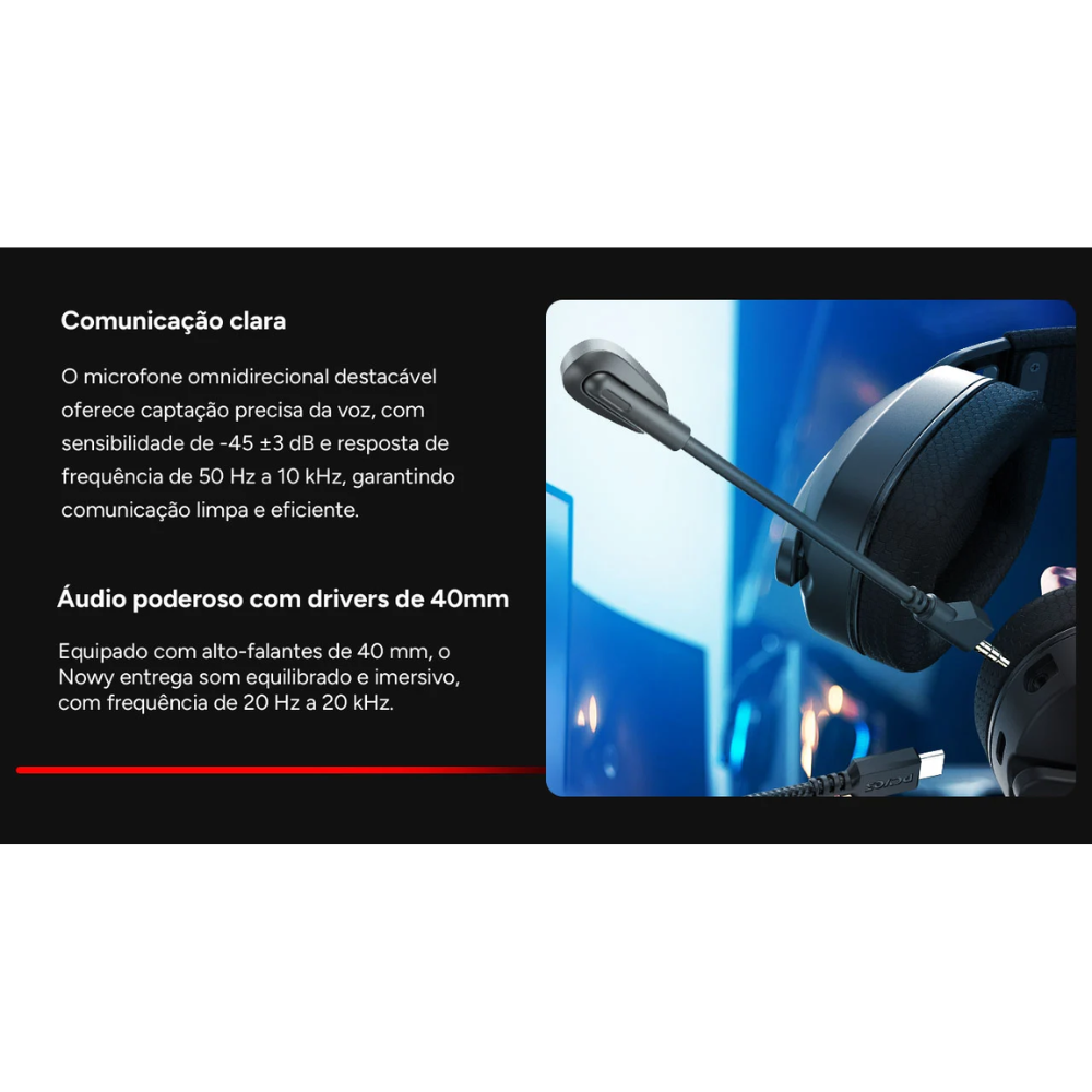 Headset Gamer PCYes Nowy Black Vulcan Usb Surround Rgb C/ Mic Destacável Preto - HGNW40BV