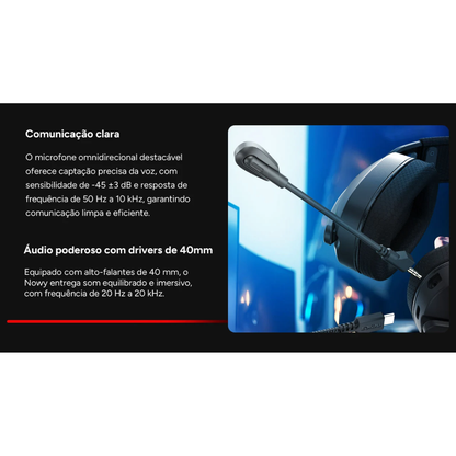 Headset Gamer PCYes Nowy Black Vulcan Usb Surround Rgb C/ Mic Destacável Preto - HGNW40BV