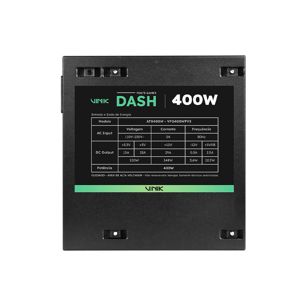 Fonte Real Atx Gamer Vinik Dash 400w Bivolt Preto - VFG400WPV3 Truedata