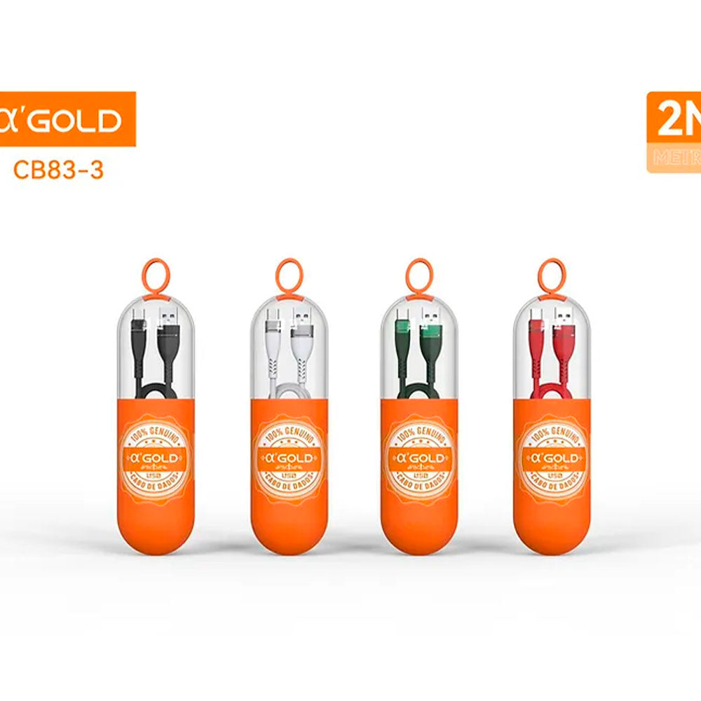 Cabo Usb Tipo C Para Celular em Nylon 2mt aGold - CB83-3D Truedata