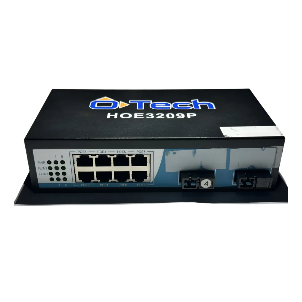 Switch 08 Portas Gigabit 10/100/1000 Mbps O-Tech POE+ 2FX SM 20Km SC/UPC - HOE3209P
