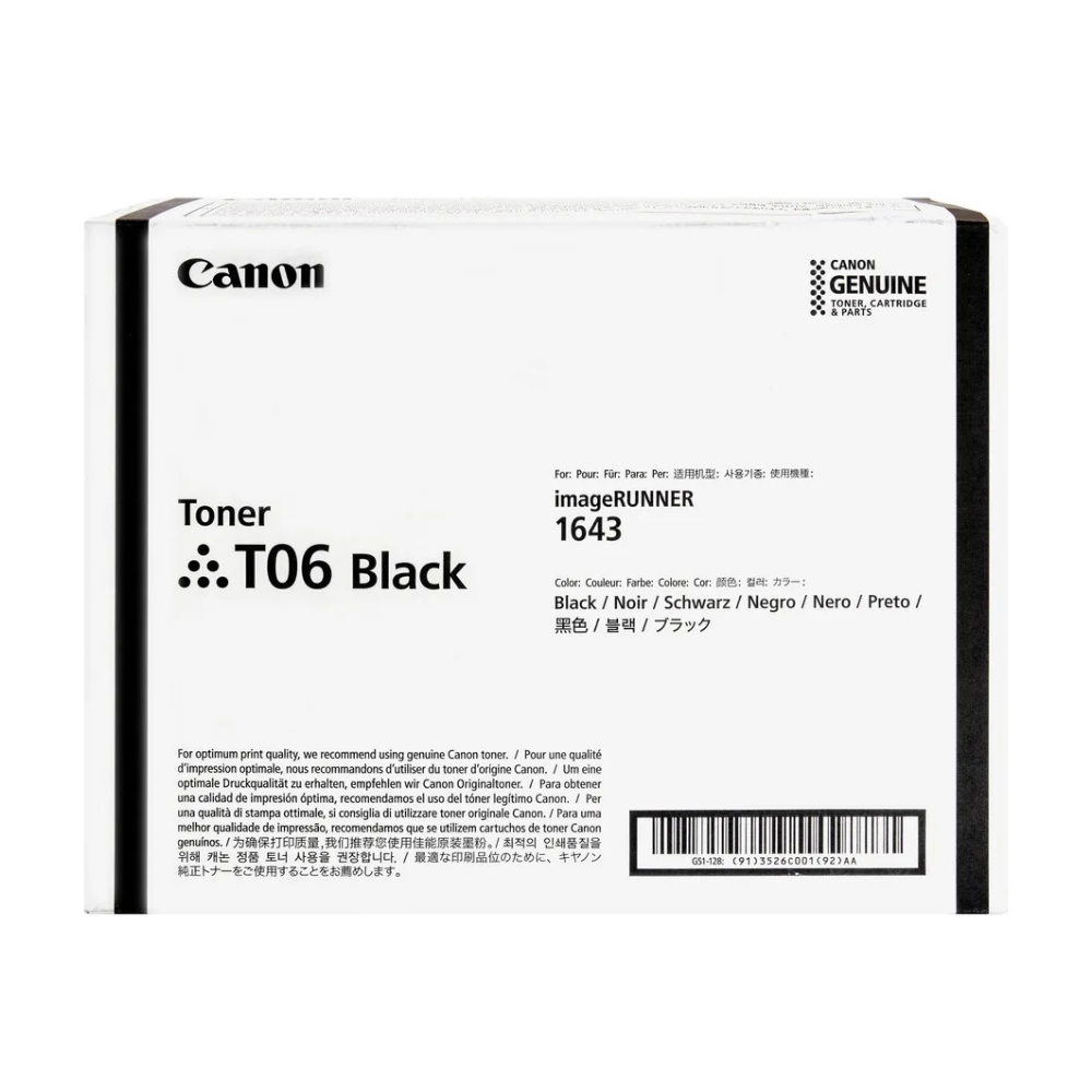 Toner Canon  Preto 20K Pags T06 - P/ IR1643IF 1643P