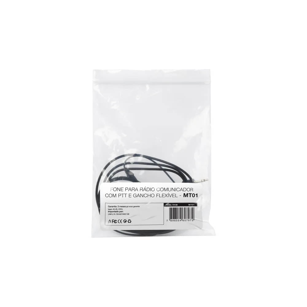 Fone De Ouvido Para Rádio Comunicador Motorola MT01 Preto Truedata
