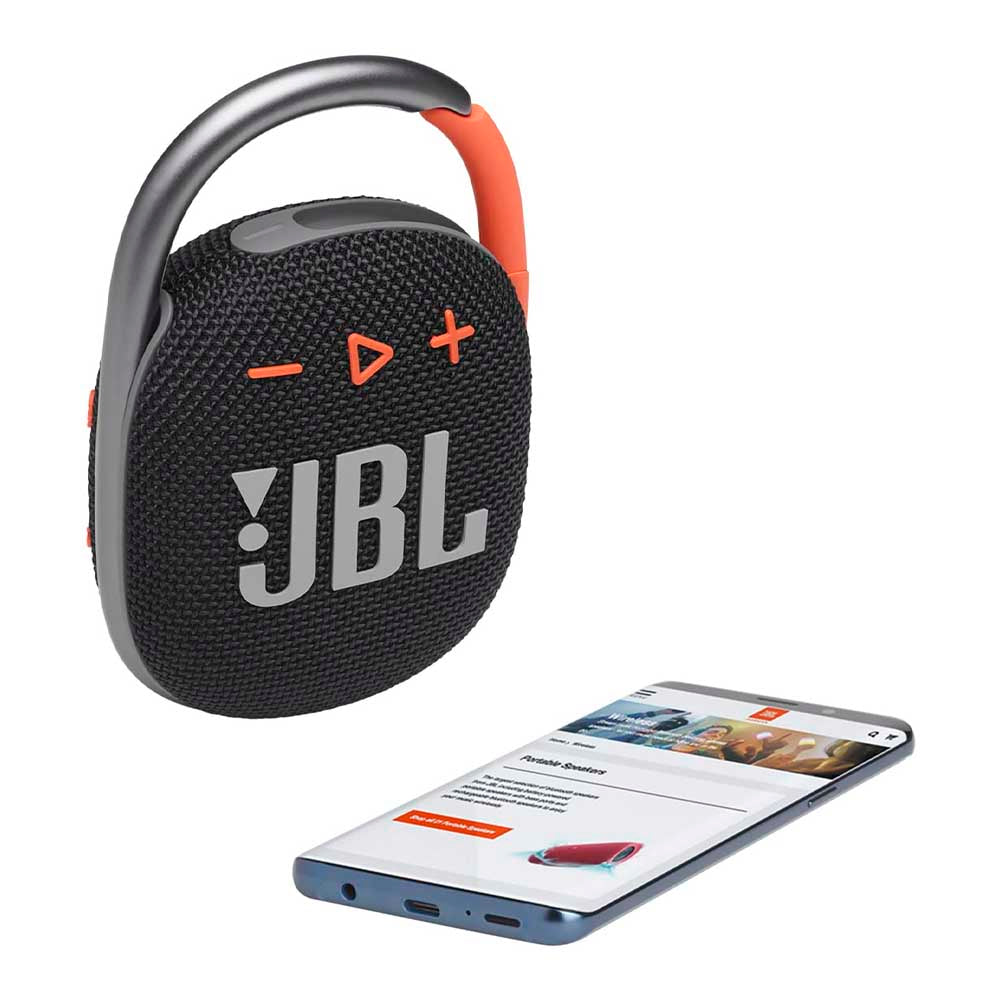 Caixa de Som Portátil Bluetooth JBL Clip 4 5W Preta e Laranja - JBLCLIP4BLKO