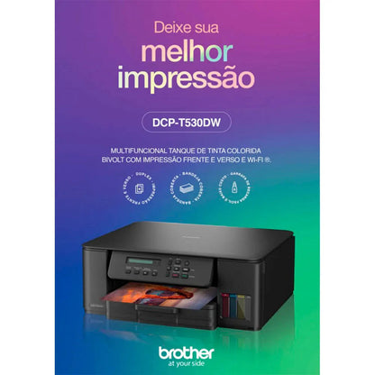 Impressora Multifuncional Tanque De Tinta Brother InkBenefit Colorida Duplex Wi-Fi Bivolt - DCP-T530DW - Refil BTD100 Truedata