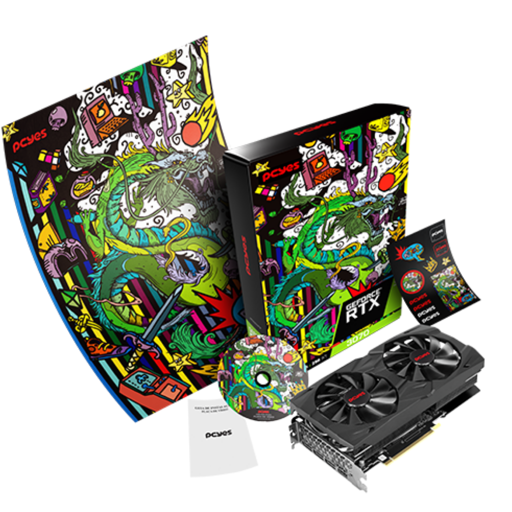 Placa De Video 8Gb  RTX 3070  Gddr6  PCYES  Graffiti Series Nvidia GeForce  256 Bits 1x Hdmi 3x Displayport- PRTX3070GP