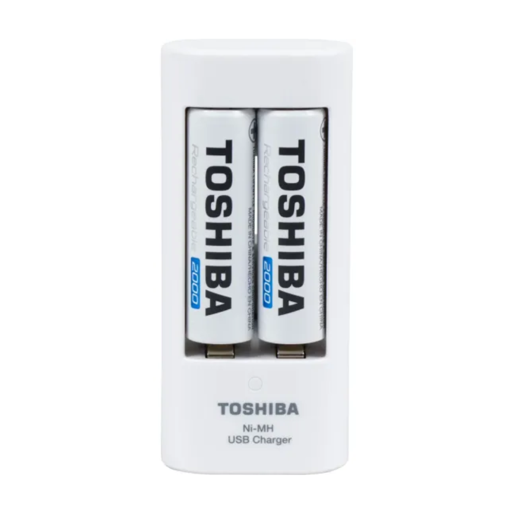 Carregador De Pilhas USB Toshiba C/ 2 Pilhas AA 2000Mah - TNHC-6GME2 CB
