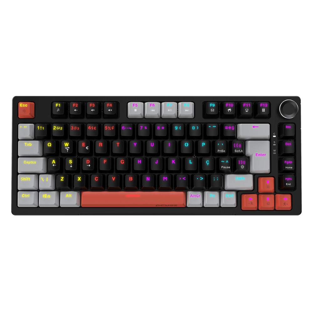 Teclado Gamer Mecanico PCYes Arkeum 75% Switch Blue Black Vulcan Preto / Cinza e Vermelho - AKBV75BBR