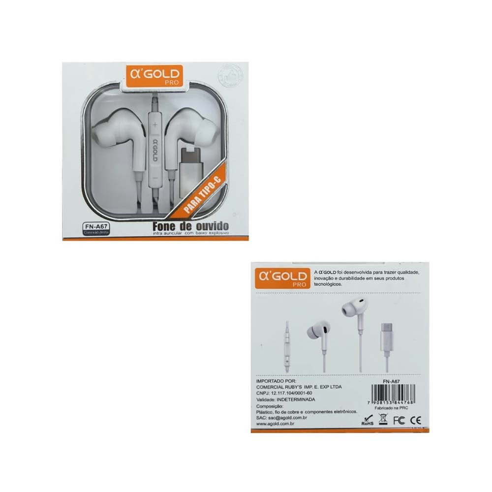 Fone De Ouvido USB Tipo C com Microfone aGold Branco - FN-A67