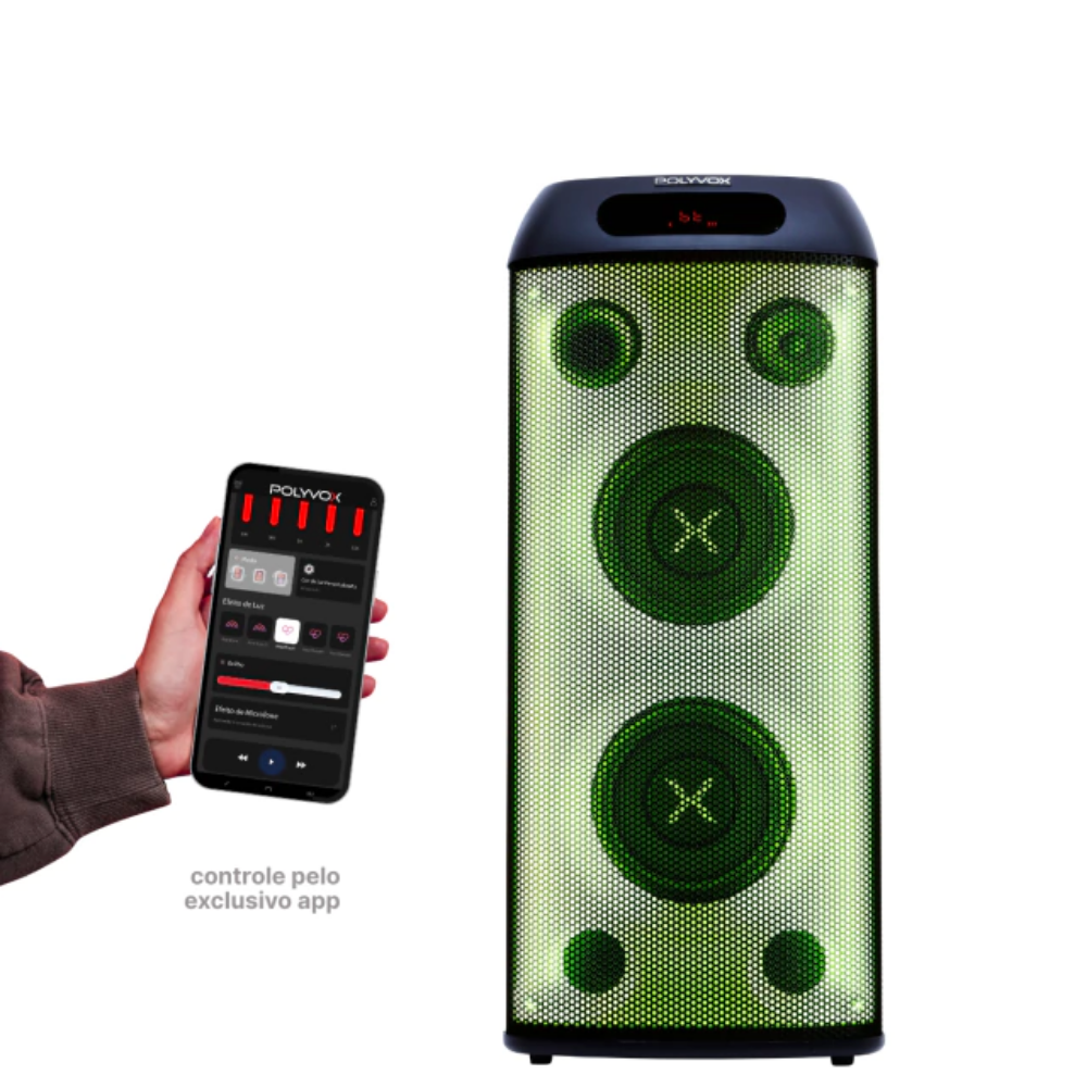 Caixa De Som Bluetooth Polyvox Torre Amplificada 800W Full Led C/ 3 Vias - XT-660T