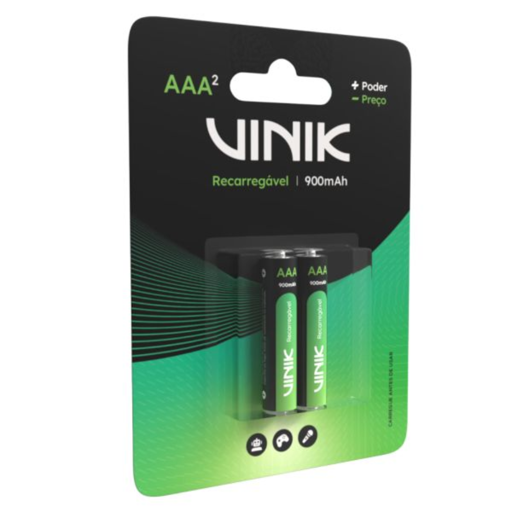 Pilha Recarregável AAA 900Mah 1.2v Vinik (Blister C/ 2 Pilhas) - VP3AB2R