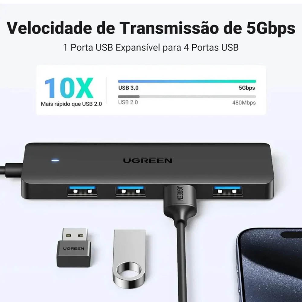 Hub Usb 3.0 Ugreen 4 Portas Ultra Fino - 25946