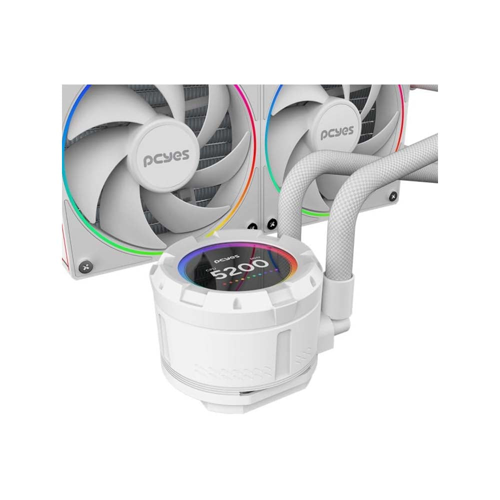 Water Cooler Dual Fan PCYes Vision White Ghost ARGB C/ Visor Lcd 2,1" (Intel/AMD) Branco - VS240WG