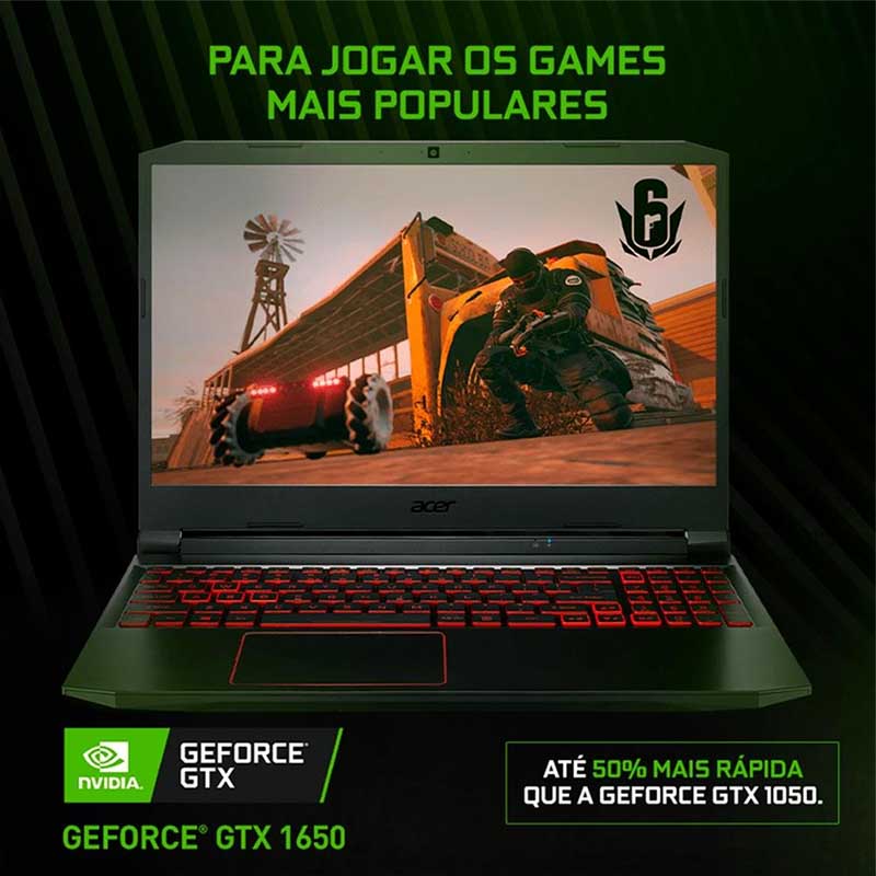 Notebook Gamer Acer Aspire Nitro 5 AMD Ryzen 7 8gb 1TB Hd + 128Gb Ssd GTX 1650 15.6 Pols Preto / Vermelho - AN515-43-R4C