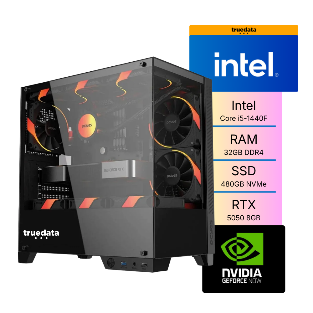 Computador Gamer Truedata Intel Core i5-14400f 3.5Ghz 32gb Ddr4 Ssd 480gb Nvme RTX 5050 8Gb Fonte 750w