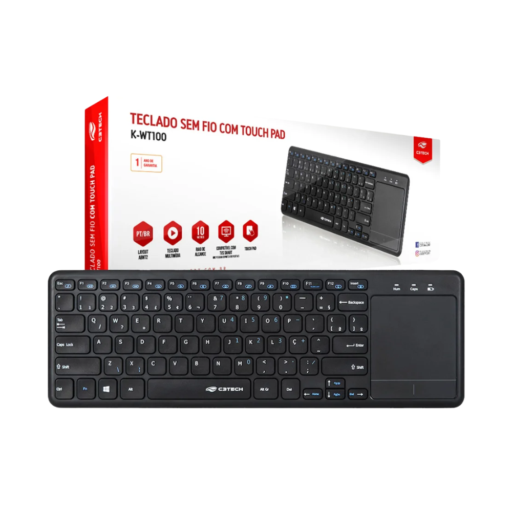 Teclado Sem Fio C3Tech Touchpad Smart Tv Preto - WT200Bk