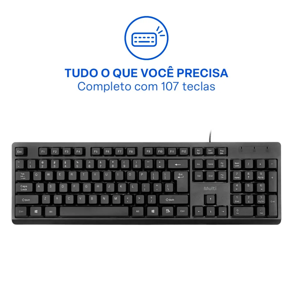 Kit Teclado E Mouse Com Fio Multi CF600 USB Preto - TC609